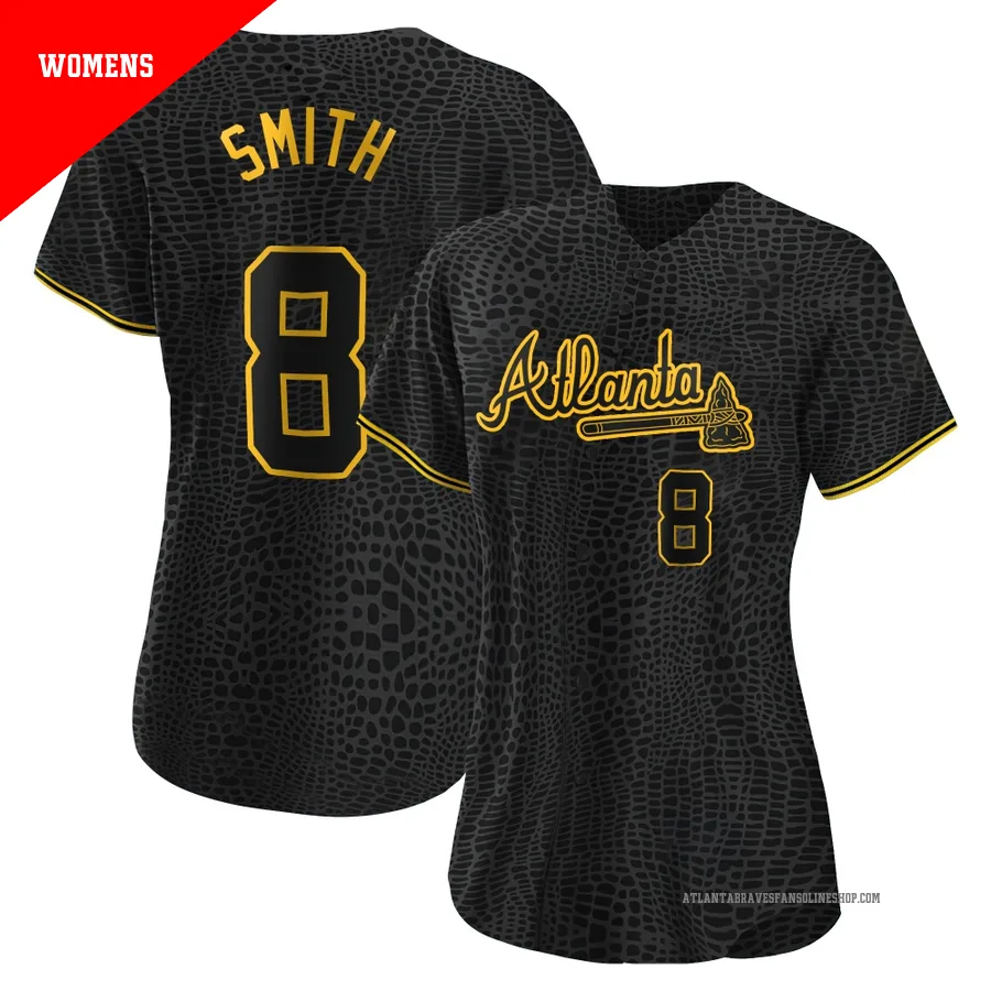 Atlanta Braves ＃8 Dominic Smith Women's Replica Snake Skin City Jersey - Black