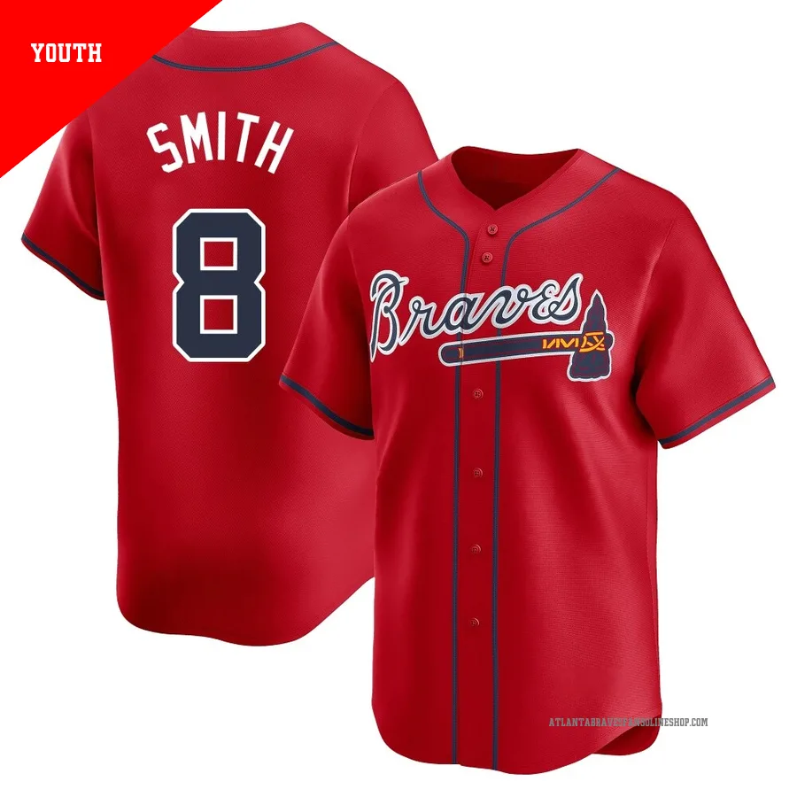 Atlanta Braves ＃8 Dominic Smith Youth Limited Alternate Jersey - Red