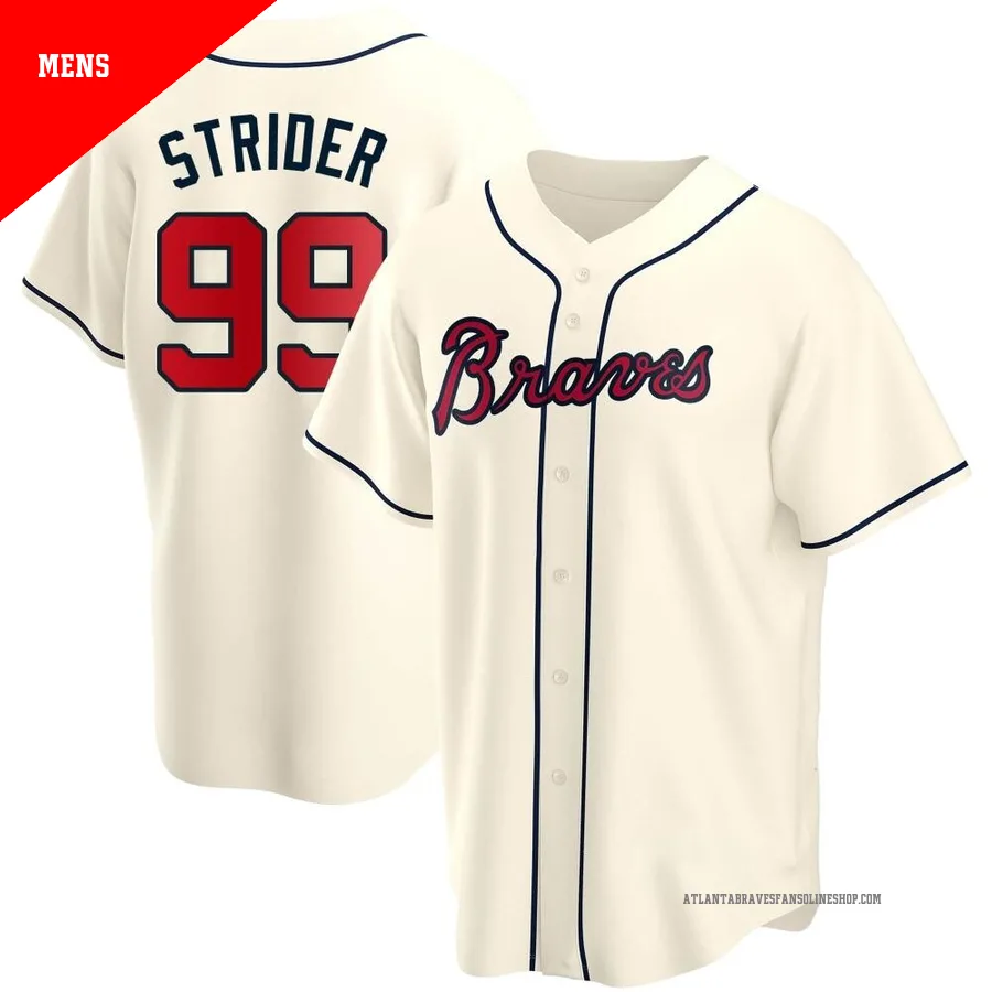 Atlanta Braves ＃99 Spencer Strider Men's Replica Alternate Jersey - Cream