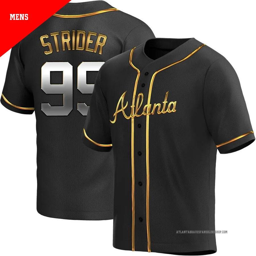 Atlanta Braves ＃99 Spencer Strider Men's Replica Black en Alternate Jersey - Gold